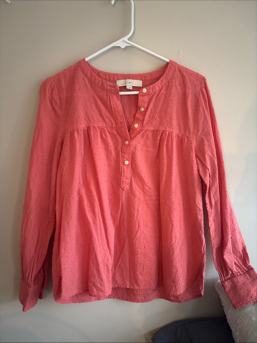 LOFT Coral Pink Textured Button-Up Blouse
